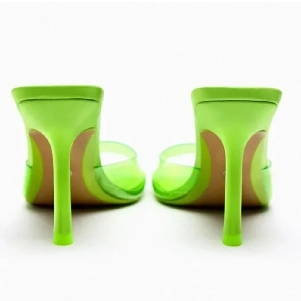 NWT Zara Lime Green High Heel Vinyl Mules Size 41 - Picture 3 of 11